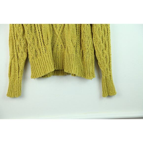 Zara S Mustard Cable Knit Chunky Sweater Pullover Fall Oversized Fisherman - Picture 4 of 7